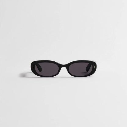 D**R Slim Narrow Oval Sunglasses with Glossy Black Acetate Frame, Dark Grey Lenses & Gold CD Hinge Hardware