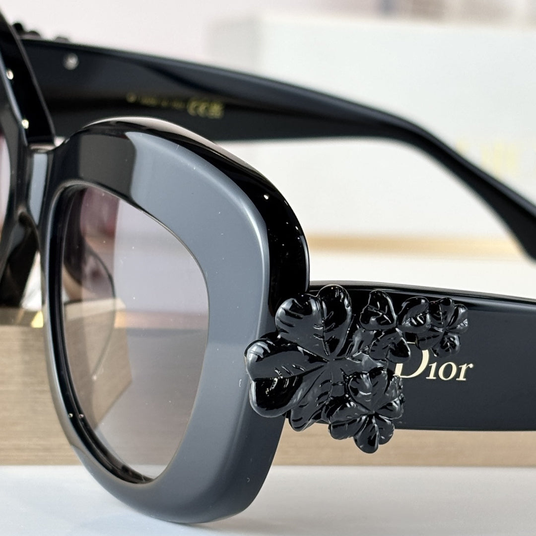 D**R Lady 95.22 Butterfly Sunglasses | Black Acetate Frame, Gradient Grey Lenses, Floral Detail | Multiple Colors