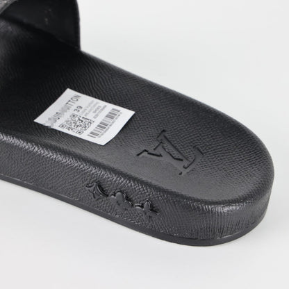 L***V All-Black Rubber Tonal Oversized Monogram Embossed Waterfront Wide Strap Slide Sandals — Spring Summer Boutique Limited Edition
