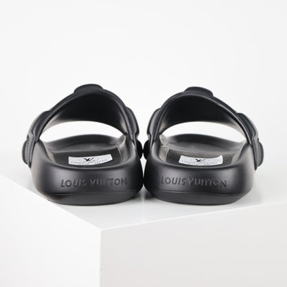 L***V Double Strap Slide Sandals — Embossed Waterproof Rubber Pool Beach Slippers (4 Colors)
