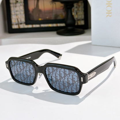 D**R Thick Rectangular Sunglasses with Chunky Smoky Grey Transparent Acetate Frame, Dark Grey Solid Lenses & Silver CD Badge Hardware