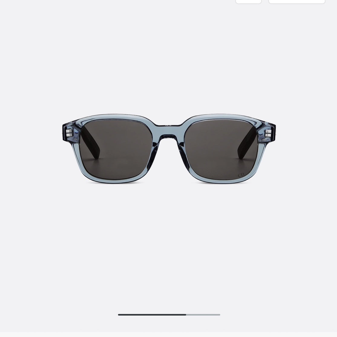 D**R Square Sunglasses | Ice Blue Transparent Frame, Dark Grey Lenses & Black CD Logo Hinge