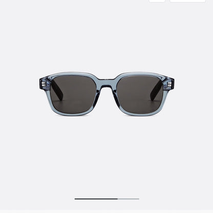D**R Square Sunglasses | Ice Blue Transparent Frame, Dark Grey Lenses & Black CD Logo Hinge