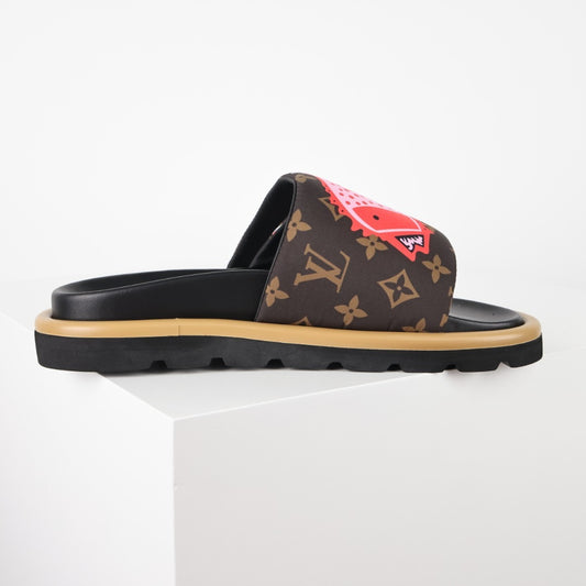 L***V Monogram Graffiti Slide Sandals — Limited Edition Print Single Strap Pool Slippers (4 Colors)