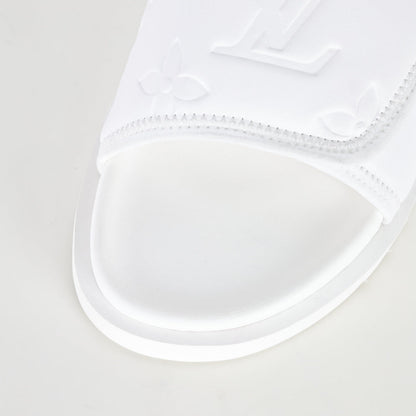 L***V Ivory White Inflated Pillow Leather Twisted Bow Ruched Strap Miami Slide Sandals — Spring Summer Boutique Limited Edition