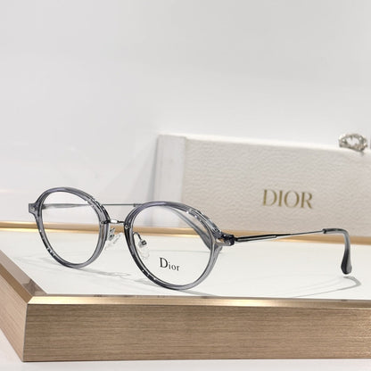 D**R Round Optical Glasses | 6 Colors incl. Black, Tortoiseshell & Crystal Acetate, Gold & Silver Metal Combination Frame, Dior Script Lens Print