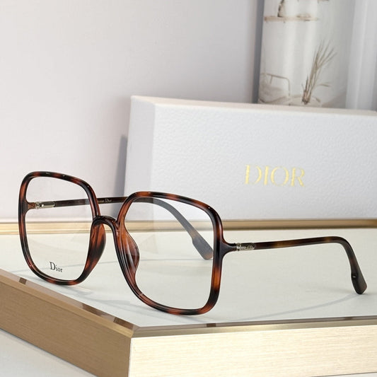 D**R Oversized Square Optical Eyeglasses Frames | Transparent Acetate, Gold-Tone Hinge, Dior Script Lens Print | 3 Colors incl. Smoky Grey & Rose Pink