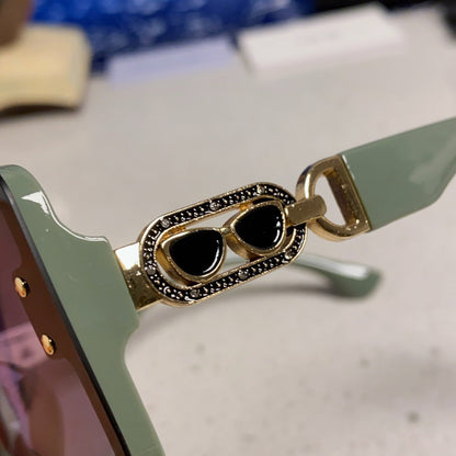 D**R Oversized Square Sunglasses | Sage Green Frame, Gold CD Logo Temple & Blue-Purple Gradient Lenses