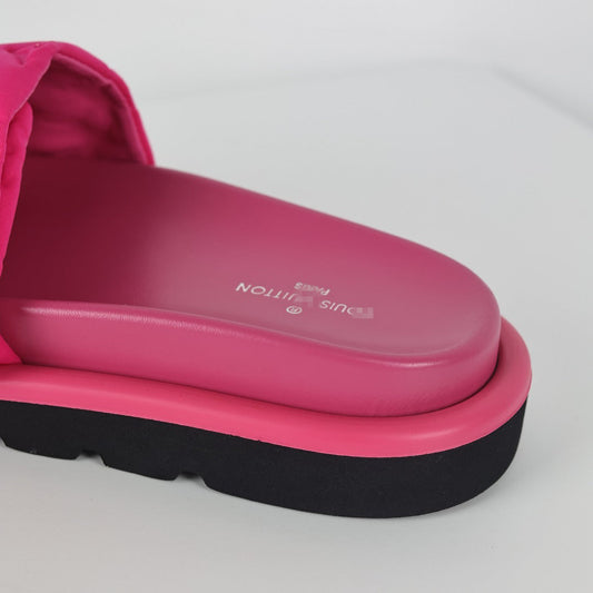 L***V Hot Pink Tonal Monogram Puffy Quilted Wide Strap Platform Slide Sandals — Spring Summer Boutique Limited Edition