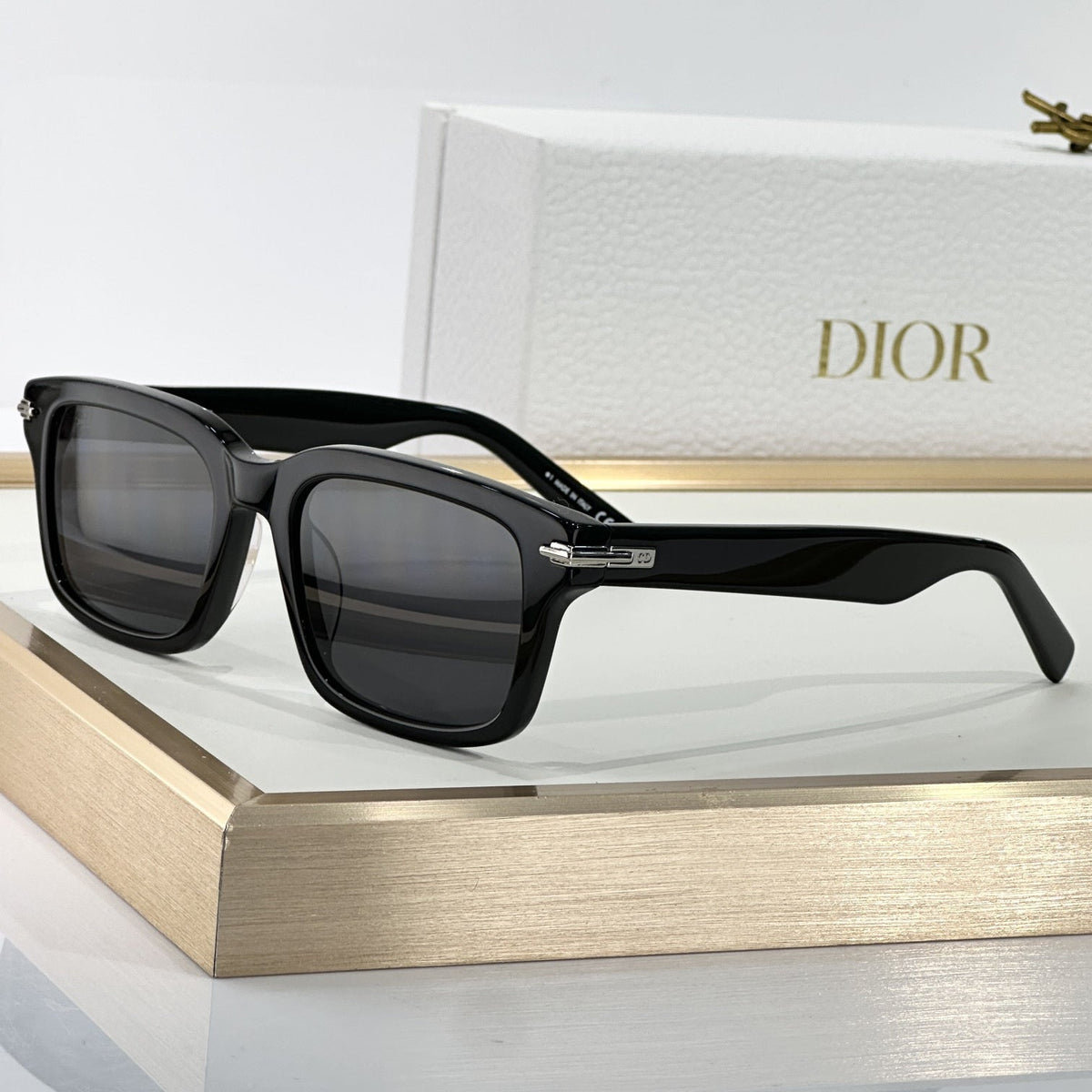 D**R BlackSuit Square Sunglasses | Havana Striped Acetate Frame, Dark Grey Lenses | Multiple Colors