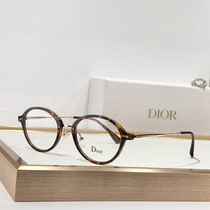 D**R Round Optical Glasses | 6 Colors incl. Black, Tortoiseshell & Crystal Acetate, Gold & Silver Metal Combination Frame, Dior Script Lens Print