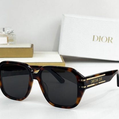 D**R Oversized Square Sunglasses | Thick Acetate Full Frame, Christian Dior Paris Gold Temple Plaque, Flat Dark Lenses | 6 Colors
