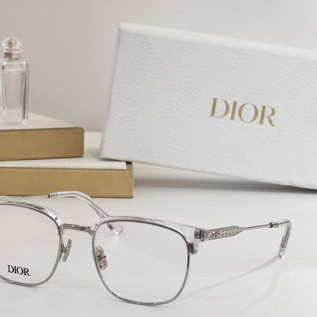 D**R DiorBlackSuit Browline Optical Glasses | Black & Gold Metal Half-Frame, Clear Lenses, Engraved Temple | Multiple Colors
