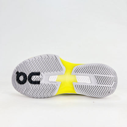 On THE ROGER Pro Fire – Unisex Lightweight Breathable Anti-Slip Shock-Absorbing Low-Top Tennis Shoes | White, Neon Yellow & Black