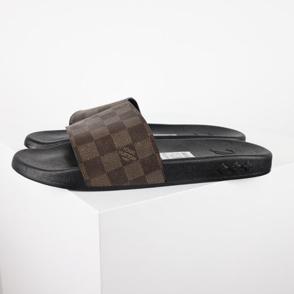 L***V Damier Ebene Waterfront Wide Strap Slide Sandals — Spring Summer Boutique Limited Edition