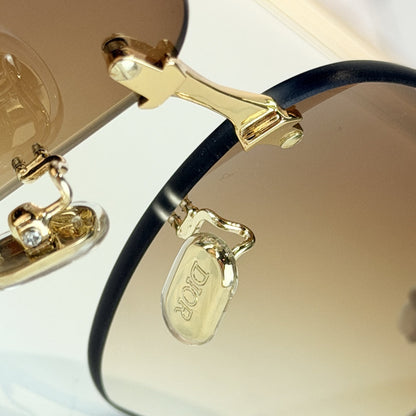 D**R Clover S1U Rimless Sunglasses | Gold Metal Frame, White Floral Detail & Brown Gradient Lenses