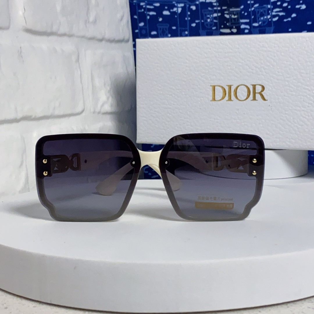 D**R Oversized Square Sunglasses | Cream White Frame, Gold CD Logo Temple & Purple-Grey Gradient Lenses