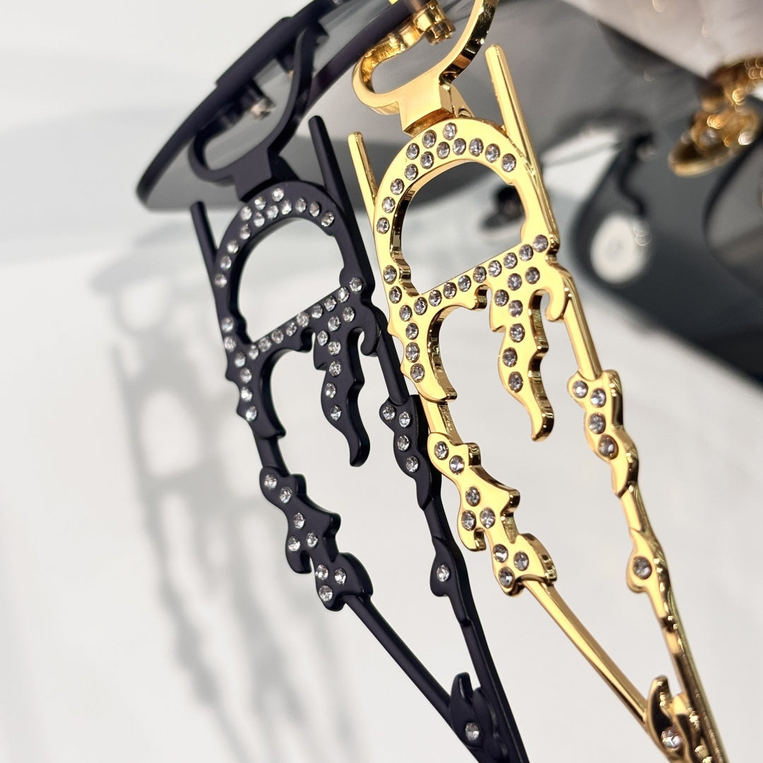 D**R DiorDiamond R1I Round Sunglasses | Black Acetate Frame, Yellow Lenses, Diamond Rivet Detail | Multiple Colors（副本）
