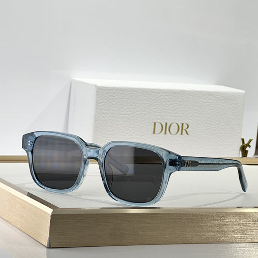 D**R Square Sunglasses | Ice Blue Transparent Frame, Dark Grey Lenses & Black CD Logo Hinge