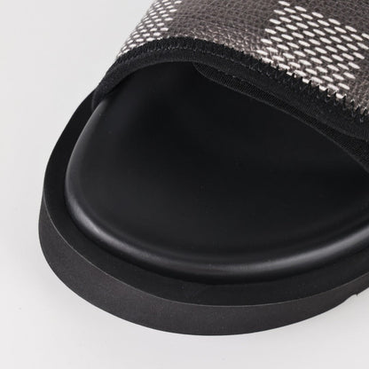 L***V Damier Graphite Black White Grey Woven Jacquard Velcro Adjustable Wide Strap Miami Slide Sandals — Spring Summer Boutique Limited Edition