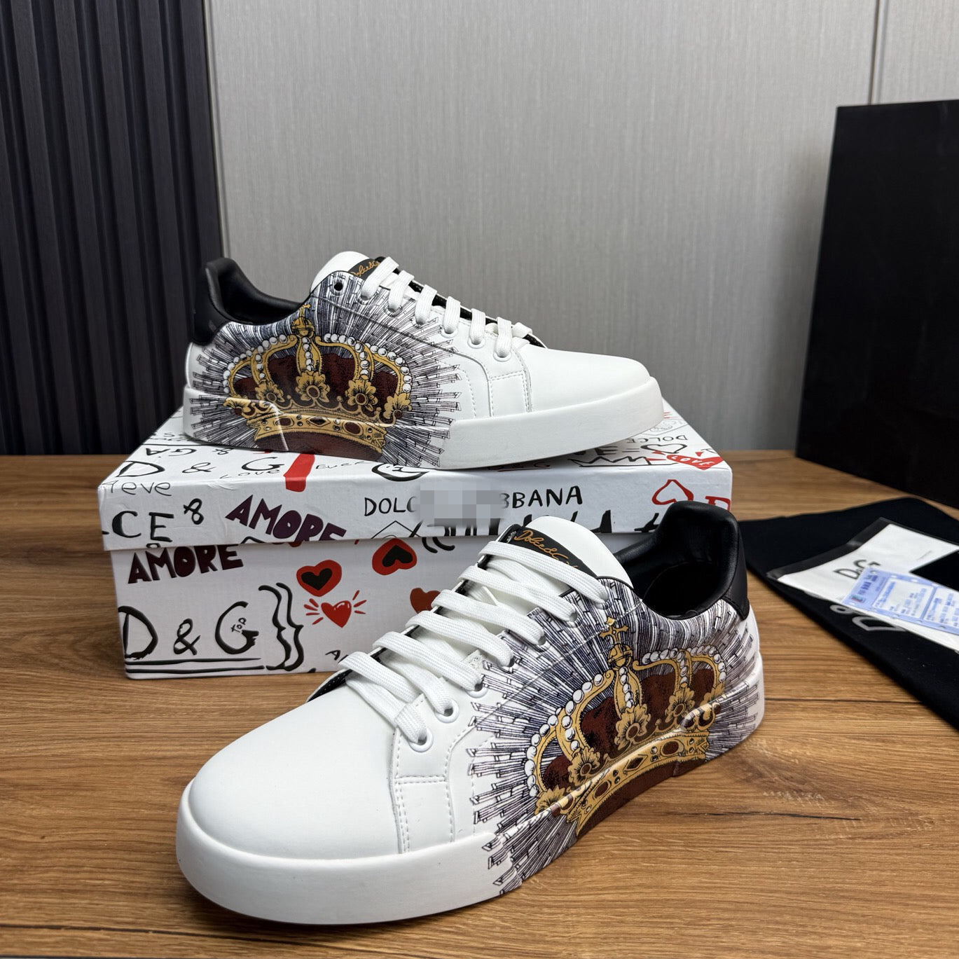 D*G 2026 Premium Leather Casual Sneakers - Designer Unisex Shoes in Black & White