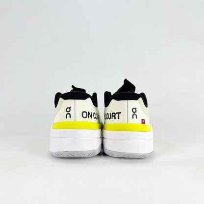 On THE ROGER Pro Fire – Unisex Lightweight Breathable Anti-Slip Shock-Absorbing Low-Top Tennis Shoes | White, Neon Yellow & Black