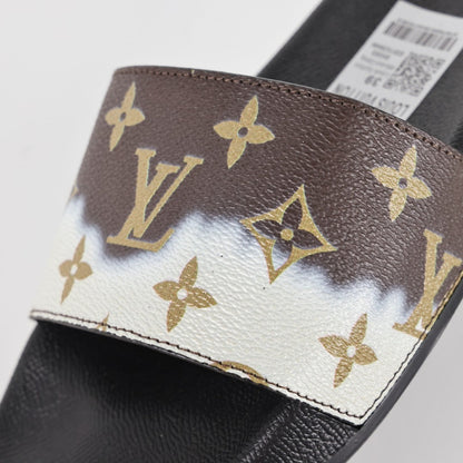 L***V Brown Cream Split Colorblock Monogram Waterfront Wide Strap Slide Sandals — Spring Summer Boutique Limited Edition