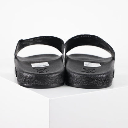 L***V Silver Mirror Metallic Embossed Monogram Waterfront Wide Strap Slide Sandals — Spring Summer Boutique Limited Edition