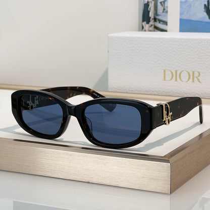 D**R Slim Rectangular Oval Sunglasses with Thick Glossy Black Acetate Frame, Dark Grey Lenses & Gold CD Script Logo Hardware