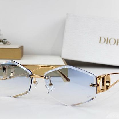 D**R 30Montaigne S6U Rimless Sunglasses | Gold Metal Frame, Brown Gradient Bevelled Lenses, CD Logo Temple | Multiple Colors