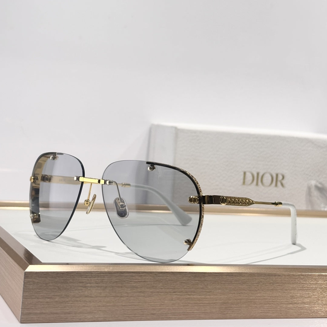 D**R DiorEver A1U Rimless Pilot Sunglasses | Black Metal Frame, Silver Mirror Gradient Lenses, Rivet Detail | Multiple Colors