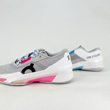 On THE ROGER Pro Fire – Women's Breathable Non-Slip Low-Top Tennis Shoes | Gray & Hot Pink
