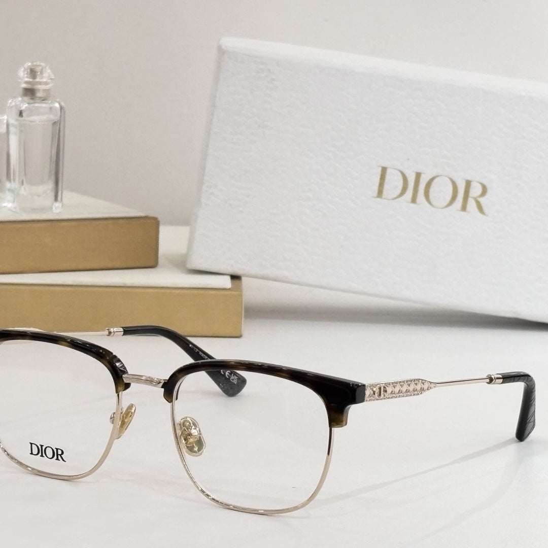 D**R DiorBlackSuit Browline Optical Glasses | Black & Gold Metal Half-Frame, Clear Lenses, Engraved Temple | Multiple Colors