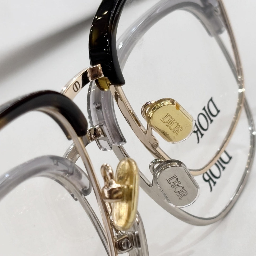 D**R DiorBlackSuit Browline Optical Glasses | Black & Gold Metal Half-Frame, Clear Lenses, Engraved Temple | Multiple Colors