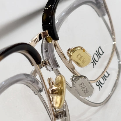 D**R DiorBlackSuit Browline Optical Glasses | Black & Gold Metal Half-Frame, Clear Lenses, Engraved Temple | Multiple Colors