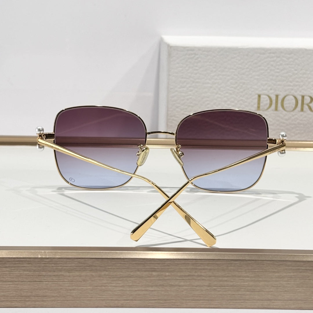 D**R Butterfly Square Sunglasses | Gold Metal Frame, Pearl Hinge Detail, Gradient Rose-Brown Lenses | Multiple Colors