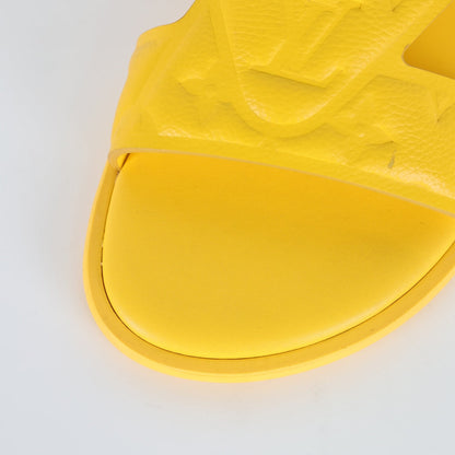 L***V Lemon Yellow Smooth Leather H-Strap Multi-Band Oasis Flat Slide Sandals — Spring Summer Boutique Limited Edition