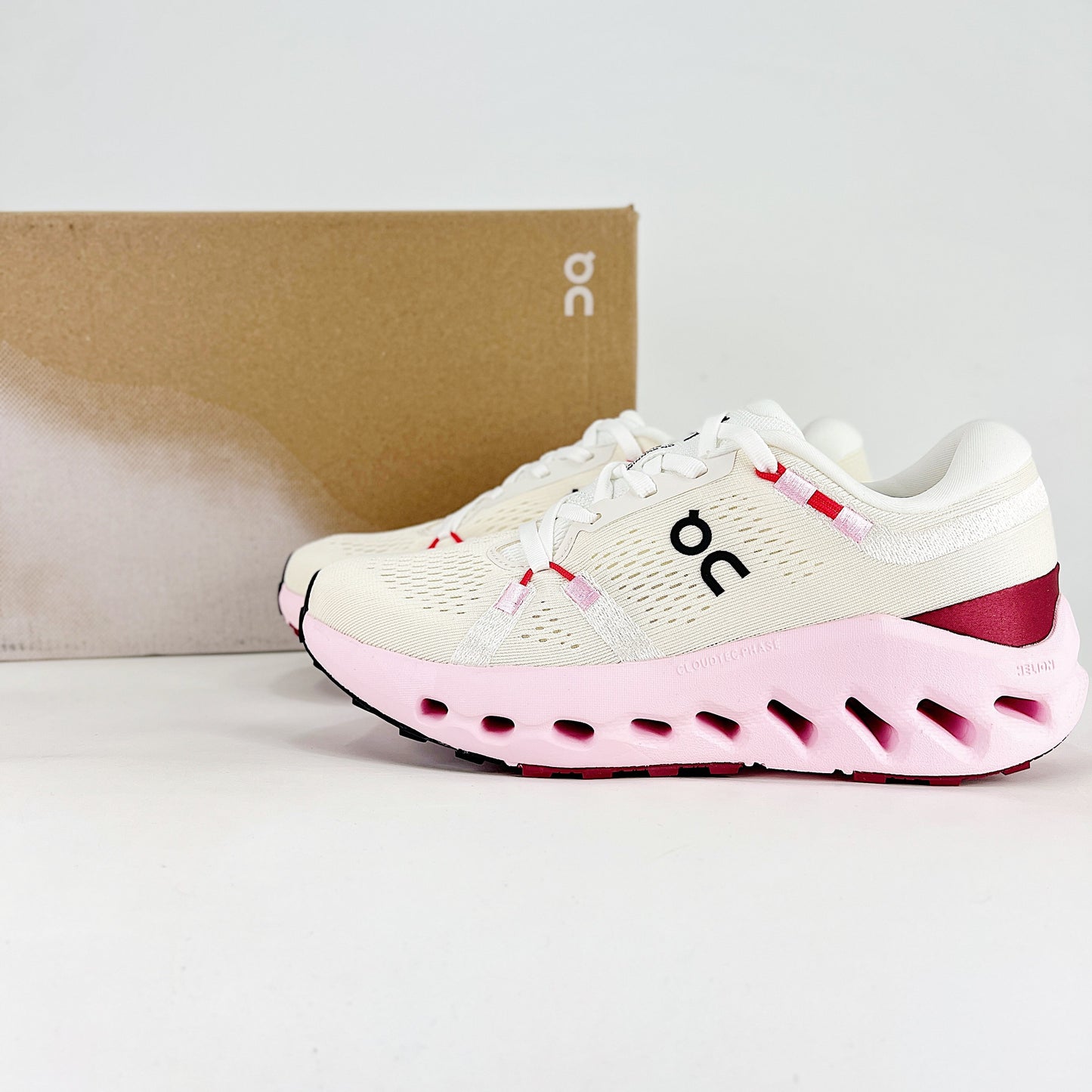 On Cloudsurfer – White & Blush Pink Unisex Soft Cushioned Breathable Running Shoes