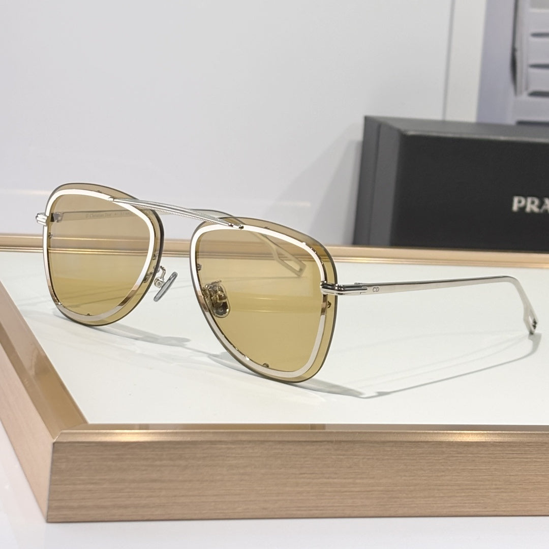 D**R BlackSuit A1U Aviator Sunglasses | Transparent White Acetate Frame, Blue-Grey Gradient Lenses, Gold-Silver Double Bridge | Multiple Colors