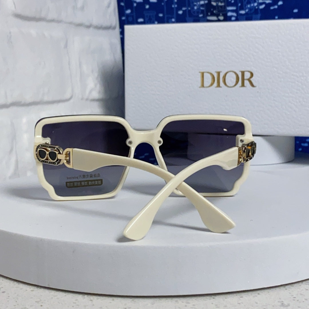 D**R Oversized Square Sunglasses | Cream White Frame, Gold CD Logo Temple & Purple-Grey Gradient Lenses