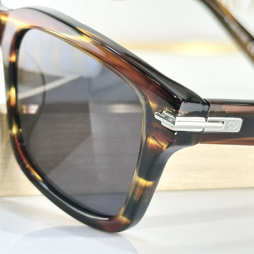 D**R BlackSuit Square Sunglasses | Havana Striped Acetate Frame & Dark Grey Lenses