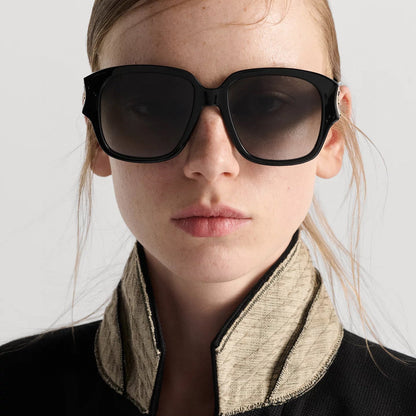 D**R 30Montaigne S3U Oversized Square Sunglasses | Black Acetate Frame, Grey Gradient Lenses, Gold CD Logo Temple | Multiple Colors