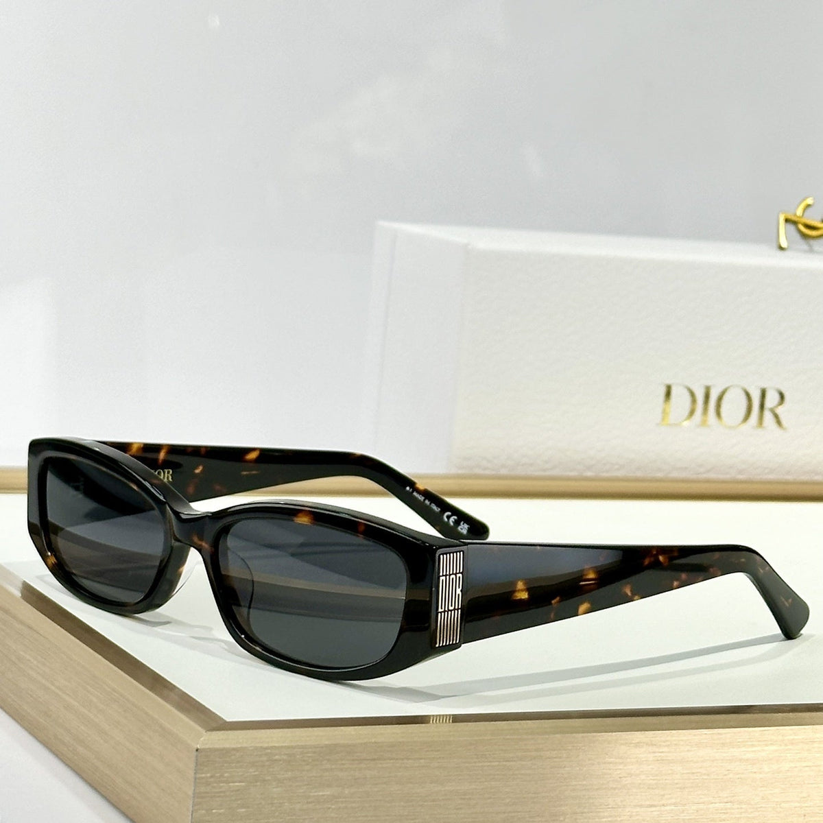 D**R Narrow Rectangular Sunglasses | White Acetate Frame, Dark Lenses & Metal Stripe Logo Badge | 4 Colorways