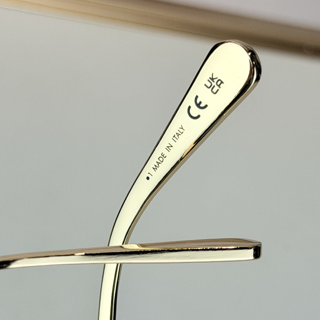 D**R Clover S1U Rimless Sunglasses | Gold Metal Frame, White Floral Detail & Brown Gradient Lenses