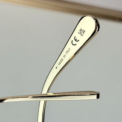 D**R Clover S1U Rimless Sunglasses | Gold Metal Frame, White Floral Detail & Brown Gradient Lenses