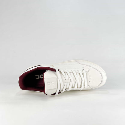 On The Roger Advantage – White & Burgundy Unisex Premium Leather Retro Tennis Lifestyle Sneakers