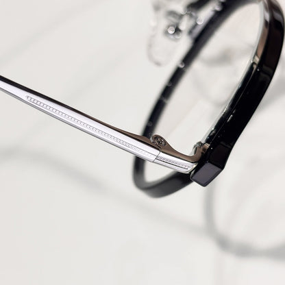 D**R Round Optical Glasses | Black Acetate Top & Silver Metal Bottom Combination Frame, Dior Script Lens Print, Rivet Detail