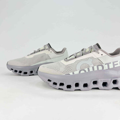 On Cloudmonster – Unisex Lightweight Breathable Supportive Maximum Cushioning Running Shoes | White & Lavender Gray