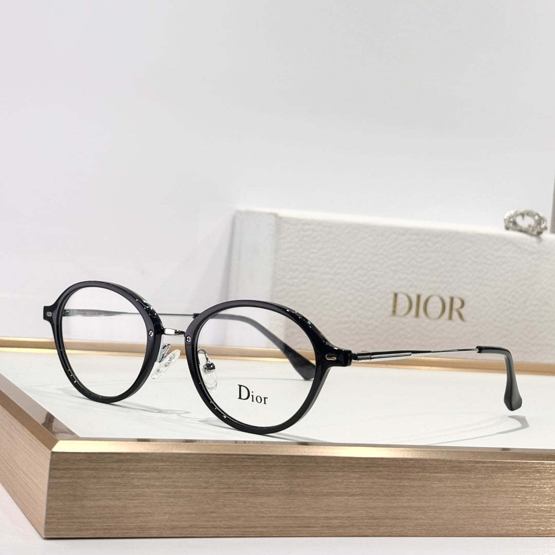 D**R Round Optical Glasses | Black Acetate Top & Silver Metal Bottom Combination Frame, Dior Script Lens Print, Rivet Detail