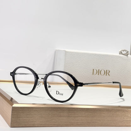 D**R Round Optical Glasses | Black Acetate Top & Silver Metal Bottom Combination Frame, Dior Script Lens Print, Rivet Detail